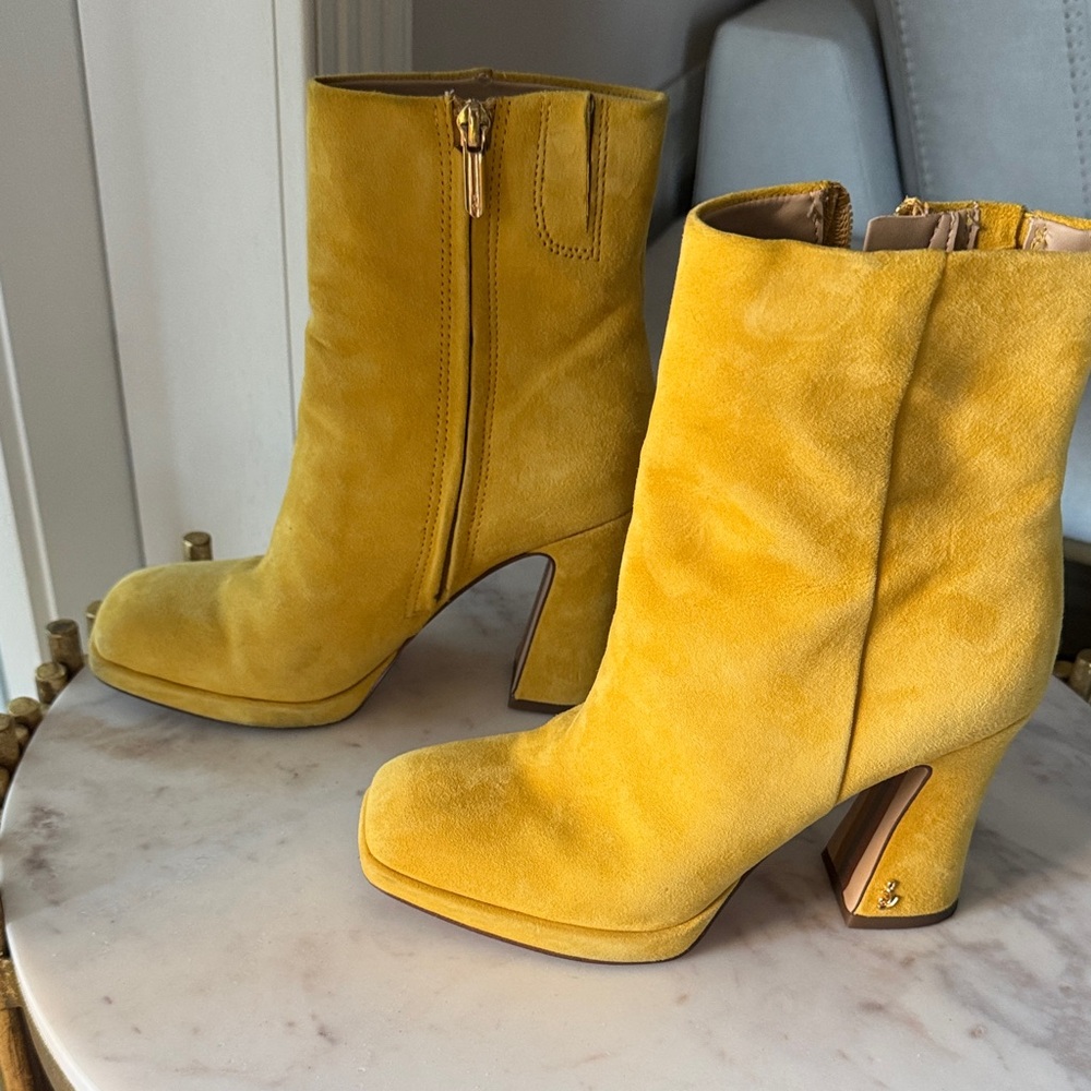 Sam Edelman Yellow Suede Heeled Boots